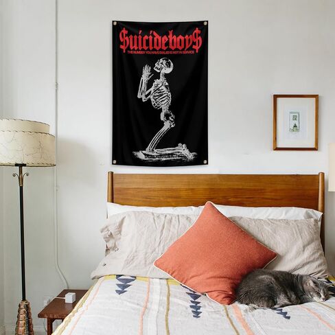 Suicide Funny Boys Band Tapestry with Skull Design Black and Red Backdrop 2×3FT Hanging Wall Tapestry Poster Signs Decor for Bedroom College Livng Room Dorm Parties Decor in Saudi Arabia
