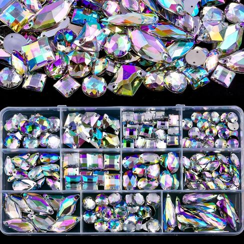 Blinginbox Sew On Rhinestones Flatback Mixed Shape Acrylic Sewing Crystal Rhinestones Gems for Crafts DIY Clothes.（Crystal AB） in Kuwait