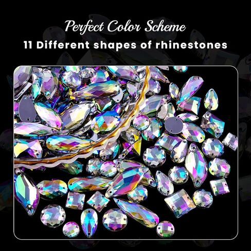 Blinginbox Sew On Rhinestones Flatback Mixed Shape Acrylic Sewing Crystal Rhinestones Gems for Crafts DIY Clothes.（Crystal AB） in Kuwait