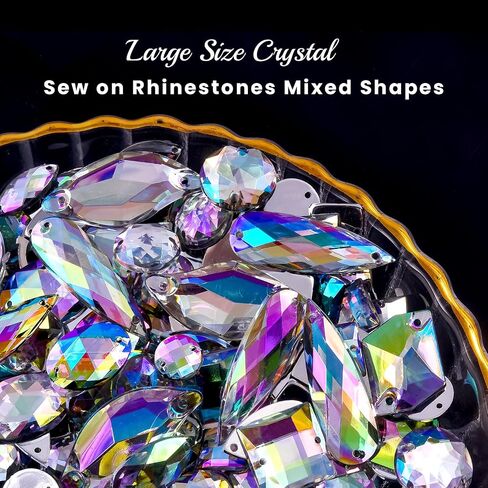 Blinginbox Sew On Rhinestones Flatback Mixed Shape Acrylic Sewing Crystal Rhinestones Gems for Crafts DIY Clothes.（Crystal AB） in Kuwait