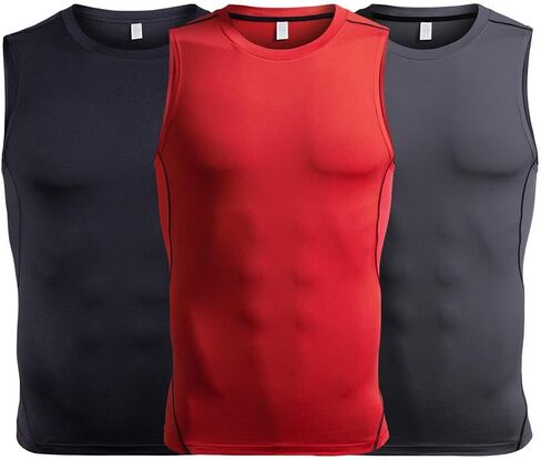 Men 3pack Compression Tank Top, Slimming Undershirt, Under Armor Compression Shirt Pack Athletic Base Layer Sport Tank Top in Kuwait