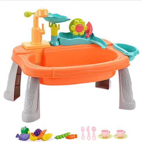 Kitchen Sink Toys, Kids Play Sink with Running Water Toddler Toys for Pretend House Role Play Kitchen Toy with Small Table, Faucet, Fishing Toys, Dishwasher with Water Cycle System Toys for Boys Girls in Saudi Arabia