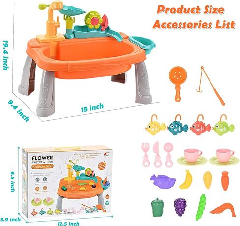 Kitchen Sink Toys, Kids Play Sink with Running Water Toddler Toys for Pretend House Role Play Kitchen Toy with Small Table, Faucet, Fishing Toys, Dishwasher with Water Cycle System Toys for Boys Girls in Saudi Arabia