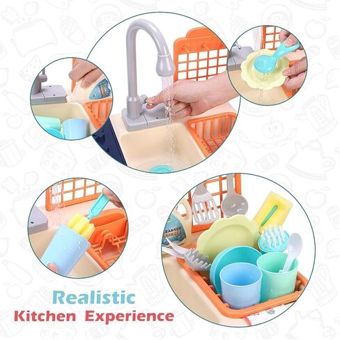 Kitchen Sink Toys, Kids Play Sink with Running Water Toddler Toys for Pretend House Role Play Kitchen Toy with Small Table, Faucet, Fishing Toys, Dishwasher with Water Cycle System Toys for Boys Girls in Saudi Arabia