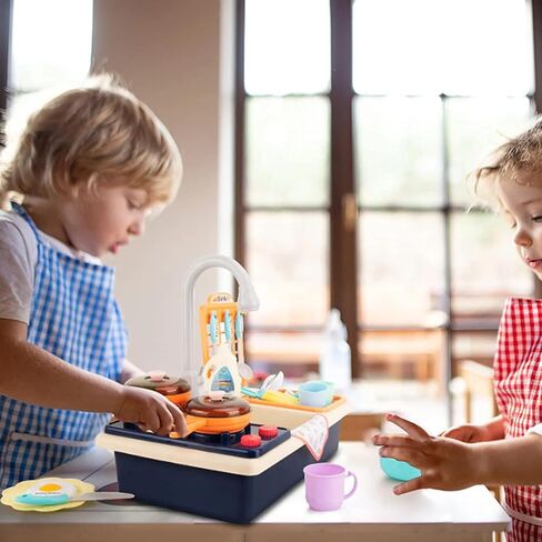 Kitchen Sink Toys, Kids Play Sink with Running Water Toddler Toys for Pretend House Role Play Kitchen Toy with Small Table, Faucet, Fishing Toys, Dishwasher with Water Cycle System Toys for Boys Girls in Saudi Arabia