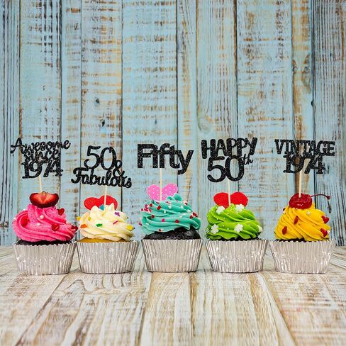 Gyufise 30Pcs 60th Birthday Cupcake Toppers Vintage 1964 Cake Decorations Cheers to 60 Fabulous Sixty Cupcake Picks 60th Birthday Wedding Anniversary Party Cake Decorations Supplies Black in Kuwait