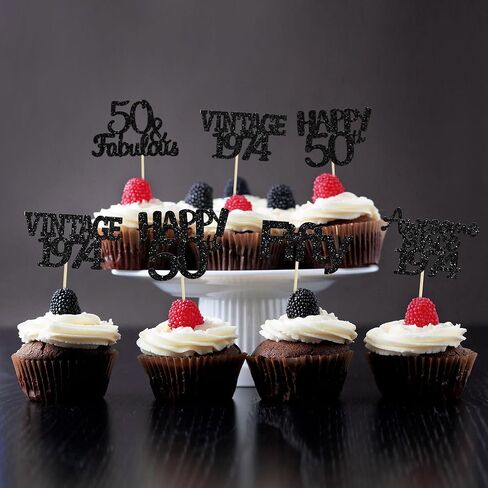 Gyufise 30Pcs 60th Birthday Cupcake Toppers Vintage 1964 Cake Decorations Cheers to 60 Fabulous Sixty Cupcake Picks 60th Birthday Wedding Anniversary Party Cake Decorations Supplies Black in Kuwait