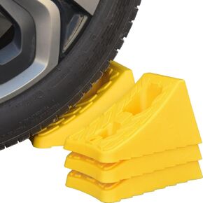 4 Pack Premium Wheel Chocks, 14.4" x 10.3" x 8" inch Portable Durable Wheel Chock with Handle, Wheel Wedge, Wheel Stopper for Cars, Motorcycles, Travel Trailers (Yellow - 4Pack)