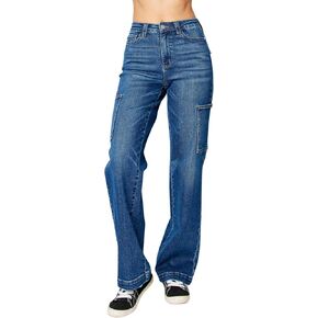 Judy Blue Women's High Waisted Wide Leg Cargo Pocket Jeans