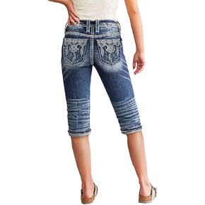 Flamingals Women's Roll Hem Straight Leg Jeans Mid Waist Casual Pants