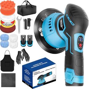 Cordless Car Buffer Polisher, Powerful Buffer Waxer, 8-Speed Rotary Polisher with 6" Backing Plate, 2PCS 12V 2000mAh Batteries,Polisher for Car Detailing（Blue）