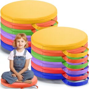 Suzile 12 Pcs 12'' Floor Cushions for Classroom Flexible Floor Seating with Handles Classroom Carpet Cushions for Kids Toddlers Daycare Preschool Furniture(Green,Round)