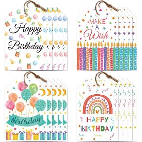 CHGCRAFT 120pcs Pastel Birthday Gift Tags - 3x2in Celebrate Tags with String for Presents, Invitations, Wish Cards