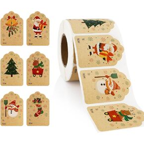 500 PCS Christmas Gift Tags Stickers, Gift Tags for Christmas Presents, Self Adhesive Christmas Tags Stickers, Christmas Name Tags Stickers, Decorative Kraft Christmas Labels Stickers for Xmas Holiday