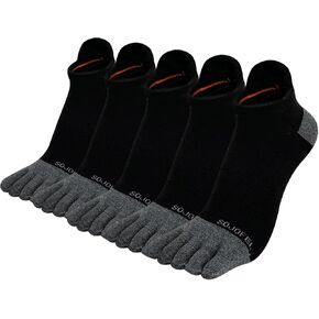 Men's Ankle Toe Socks - Five Finger Cotton Socks No Show Athletic Running Breathable Mesh Low Size 9-13 5 Pairs