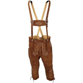 McWilliams Men's Authentic Bavarian Lederhosen Brown - Oktoberfest Leather Trousers, Shoes, Socks, and Shirt | Outfit (German 52 / US 36, Brown)