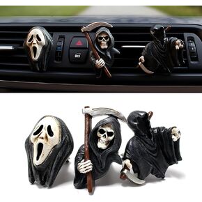 3 PCS Automotive Air Vent Decorations, Horror Grim Reaper Design Style Automotive Interior Decorations, Air Vent Decoration Diffuser, Universal for Most Cars (Black)