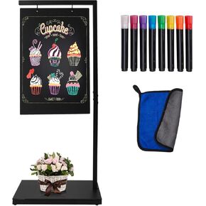 Pubell Chalkboard Signs with Stand, 43" x 18" Black Metal Easel, Double-Sided Hanging Outdoor Chalkboard Sign for Cafe Bar, Bistro, Florist, or Wedding