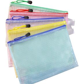 25PCS Zippered Mesh Document Bag, Plastic Envelope Document Bag, 5 Color A4 Size, Storage Bag for School Office Supplies, Cosmetics Travel Storage, Storage, Travel and Company Letters