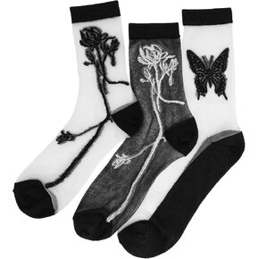 Daisy & Dino Nylon Socks Fashion Ankle Sheer Socks Women Dress Socks for Loafers Sandals, Thin Mesh Socks Unique & Stylish