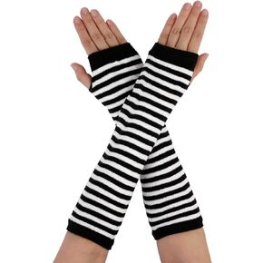 Allegra K Unisex Classic Fashion Stretch Fingerless Arm Warmer Oversleeve One Size Black White