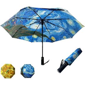 Van Gogh umbrella, Larger Size Windproof Foldable Umbrella Sun Protection Parasol Rain Umbrella for Men and Women, Automatic Umbrella