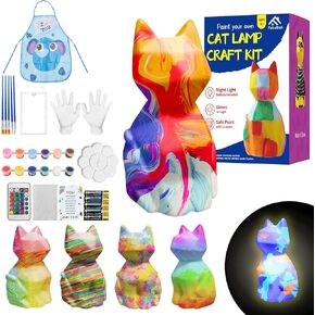 Fubullish Paint Your Own Cat Lamp Kit, DIY Cat Night Light, Painting Arts and Crafts for Kids Ages 6-12, Art Supplies Toy Birthday Easter Party Holiday Gift for Teens Girls Boys