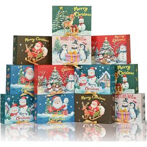 Xylitic 12Pack Christmas Gift Boxes with Lids, 10.6×7.8×3.1 Inch Large Christmas Boxes for Presents, 6 Style Xmas Themed Pattern Holiday Christmas Wrapping Boxes for Gifts, Xmas Party Favor