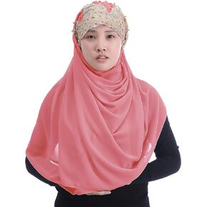 Lina & Lily Chiffon Muslim Hijab Shawl Gold Glitters Beads