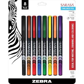 Zebra Pen Sarasa Fineliner Marker Pen, Needle Point, 0.8mm, Assorted Ink Colors, 8-Pack