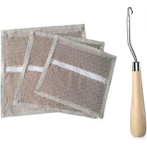 Yglnden 17x17 inch Blank Pillow Hooking Mesh Canvas Kit with Wooden Bent Latch Hook Tool for Latch Hook Pillow Tapestry Canvas DIY for Kids Adults (43X43CM)