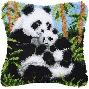 GemJelry Latch Hook Kits for Adults Kids DIY Animal Panda Pillow Cover Beginner Cross Stitch Kits with Preprinted Canvas Crochet Yarn Embroidery Hooking Kit Sofa Home Decor 17'' X 17''