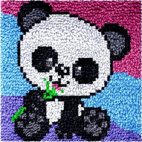 Numptain Latch Hook Kits for Kids,DIY Rug Crafts Panda Pattern Color Printed Canvas,Latch Hook Kits for Beginners Handmade Needlework Crafts Home Decoration,12"x12"NT1