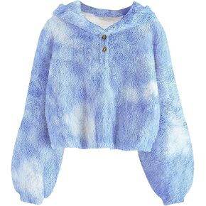 TUONROAD Girl's Fuzzy Hoodies Warm Loose Button Pullover Oversized Sherpa Jacket Coat