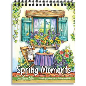 SOUTHERN LOTUS Spring Moments Coloring Book Spiral Bound for Adults Women to Relaxing Chilling