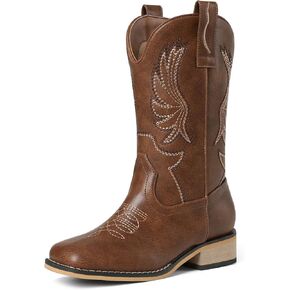 femflame Toddler Cowboy Boots Kids Cowboy Boots for Boys Girls Square Toe Mid Calf Riding Shoes Little Kid/Big Kid