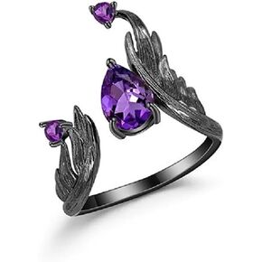 Purple Drop Ring Gothic Jewelry Zirconia Black Plated Ring Flame Punk Rings Unique Black Purple Crystal Rings for Men Unisex Jewelry for Women