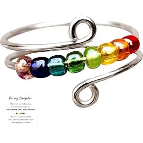Fidget Ring Set-Rotatable Bead Rings,Open Adjustable Spinner Ring Mood Rings Cute Fidgets Rings Gifts for Women Men