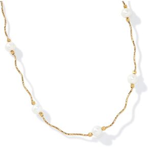 JTV Freshwater Pearl 18k Gold Plated Necklace - Pearl Necklace for Women - Gold Plated Sterling Silver Jewelry - Trendy Pearl and Gold Necklace - Real Pearl Necklace for Women - 7-8MM Pearls