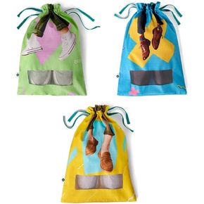 hexafun 100% Organic Printed Cotton Men's Shoe Bags for Travel and Storage | for Dustproof Packing | Portable Footwear Organizer Bag | Drawstring Shoe Cover, Assorted, Pack of 3