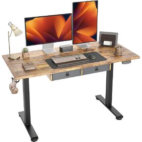 Agilestic Standing Desk with 2 Drawers, Adjustable Height Electric Desk with Storage, 48 x 24 Inches Sit Stand Up Computer Table for Work Office Home, Rustic Brown