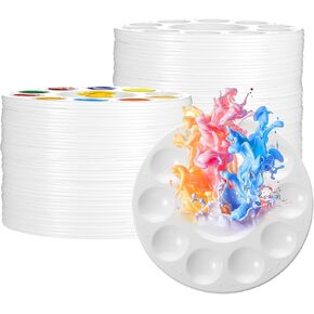 48 Pieces Paint Tray Palettes Plastic Round Paint Pallet Plastic Paint Palette White Washable Paint Trays Paint Holder for Kids Students Adult Art Painting Class School Craft Project Supplies