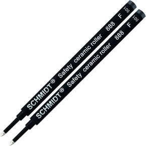 Premium Schmidt 888 Writing Fine Tip Point (0.6mm) Black Ink Plastic Tube/Body Stainless Steel Tip Safety Ceramic Roller Ball Refill