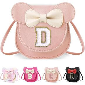 Toddler Purse Girl Wallet for Kids 2 3 4 5 6 7 8 9 Year Old Birthday Gifts,Cute Mouse Ear Bow Crossbody Shoulder Purse,Personalized Initial Toddler Purse Wallet Gifts for Little Girl (glitter pink_A)