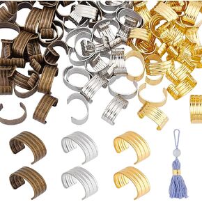 PH PandaHall 120Pcs 3 Colors Leather Rope Clips 13mm Cylindrical Crimp Beads End Caps Fastener Opening Crimping Cord Clamp for DIY Craft Jute Leather Bracelet Necklace Macrame Tassel