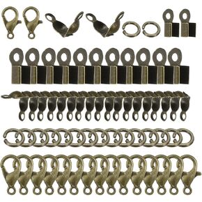 PATIKIL Jewelry Making Accessories Set, 50 Pcs Lobster Clasp 200 Pcs Bead Tips Knot Covers 200 Pcs Open Jump Ring 200 Pcs Fold Over Cord End Caps for Jewelry DIY, Bronze