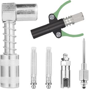 6pcs Grease Gun Fitting Kit, 90 Degree Grease Coupler Grease Needle Nozzle Tip Dispenser Grease Injector Needle Grease Gun Adapter Accessories Fit 1/8" NPT Grease Guns, Easy to Connect