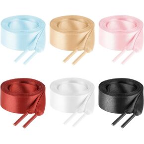 Teaaha 6 Pairs 47" Ribbon Shoe Laces Flat Ribbon Laces Fashion Soft Silk Satin Shoe Laces for Women Girls Sneakers Skate Shoes Boots Sport Shoes (6 Colors)