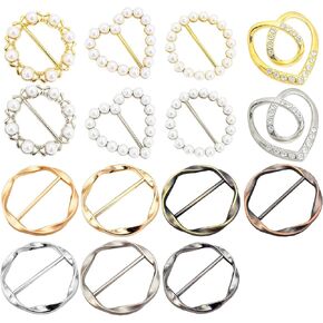 15PCS Scarf Rings, Stylish Clasp Waist T Shirt Clips, Scarf Rings and Slides for Scarves, Alloy Twist Knot Tie Clip Buckle Decor Ring, Wrap Holder for Women Silk Scarf, Shawl, T-Shirt, Clothing
