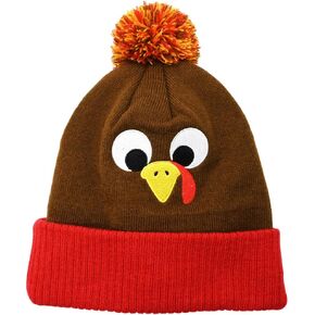 DINESIL Thanksgiving Turkey Beanie Hat, Cute Turkey Beanie Cap Pom Pom Turkey Knitted Hats for Kids Women and Man Thanksgiving Party Cosplay Dress Up Party Decorations Accessory Red